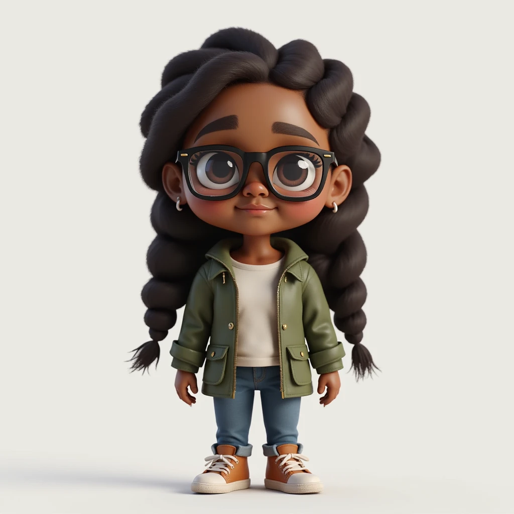 full body emoji of Kemi Badenoch, wearing glasses and braided hair, standing, realistic style, transparent background emoji
