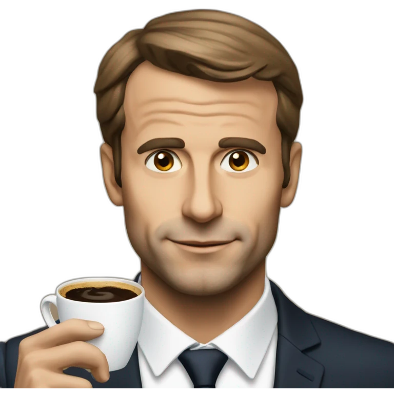macron avec un café emoji