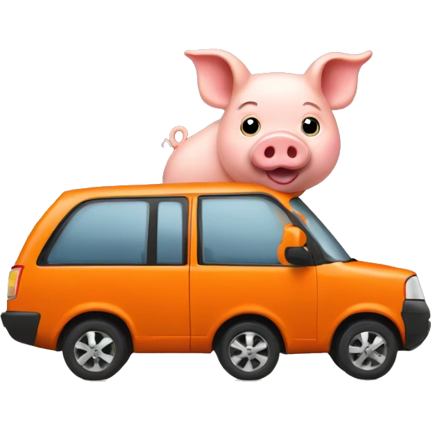 Pig driving orange mpv car emoji