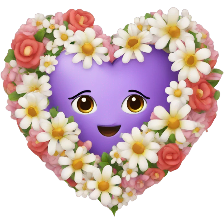 Heart with flowers around cute emoji