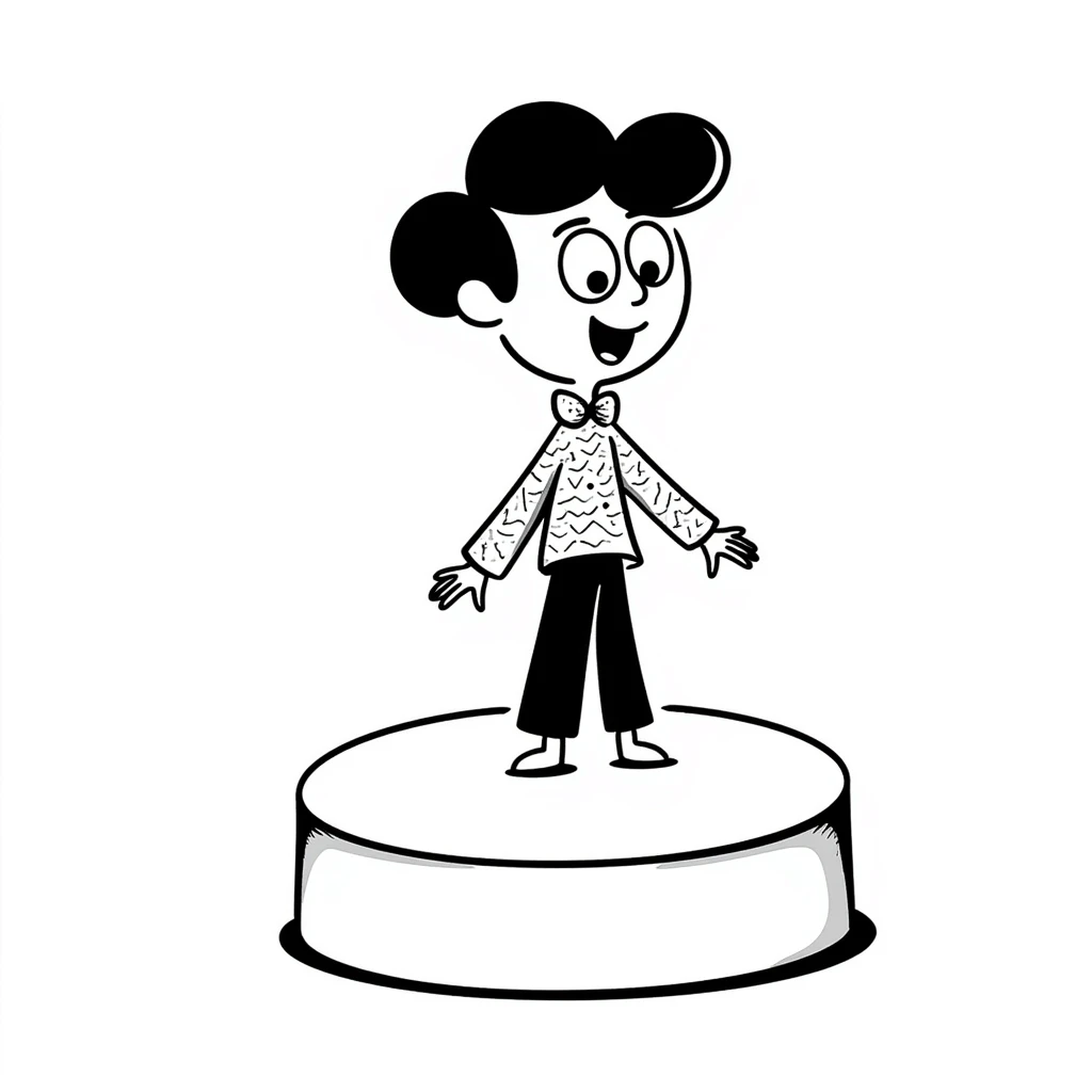 doodle style comedian with hand-drawn lines on a simple stage emoji