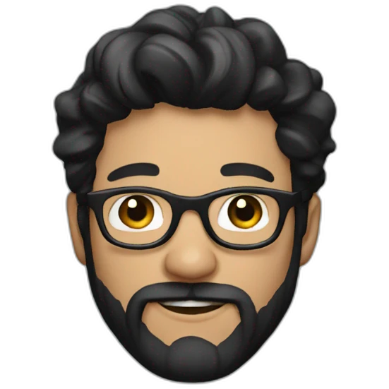 Handsome man with black hair and beard and glasses emoji
