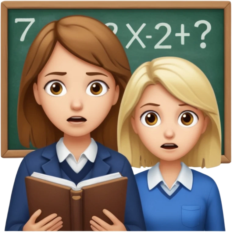 super scared white girl with brown hair doing math while a scary old blond teacher stands over her emoji