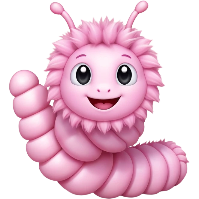 cute light pink caterpillar waving hello emoji