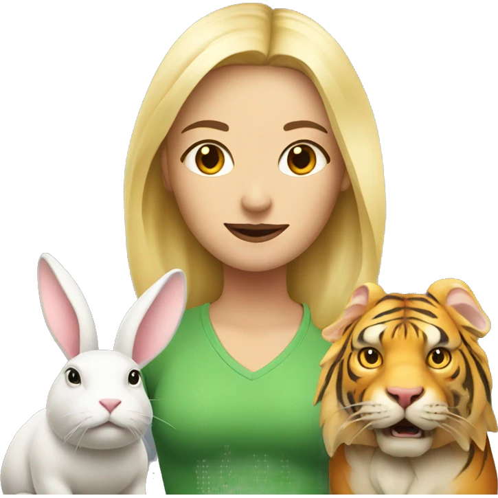 blonde woman with bull tiger and rabbit emoji