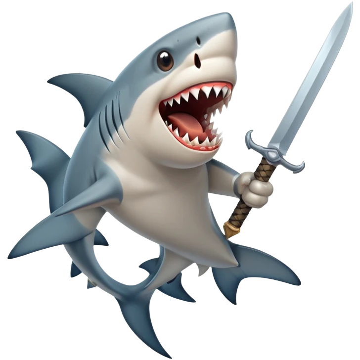 Create me a shark with a sword in his hand screaming emoji