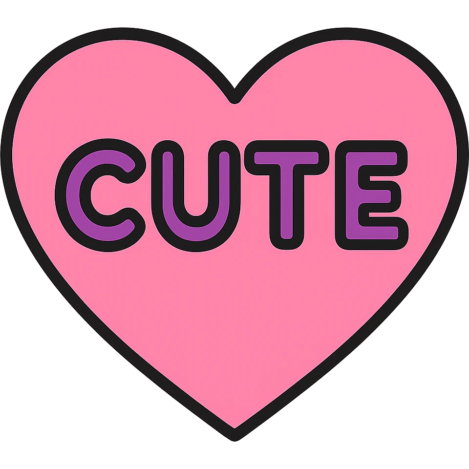Change the word CUTE to purple, keep the pink heart and color outline icon style, with no background. emoji