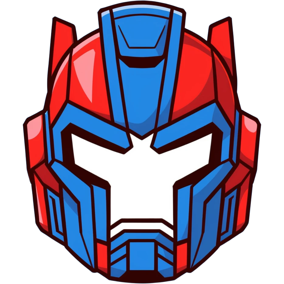 Optimus Prime cartoon sticker style, bright blue and red, friendly expression emoji
