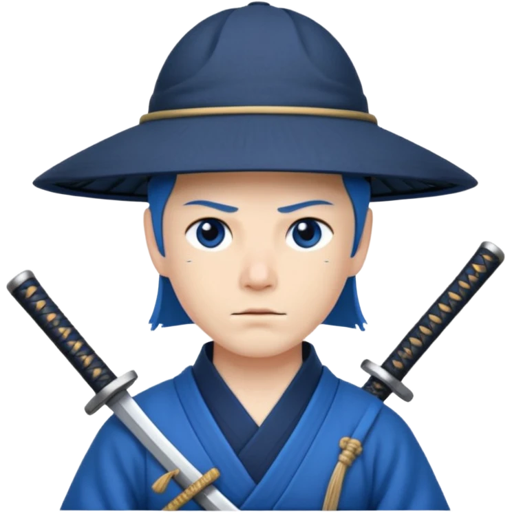 Samurais in Hat, Lone samurai in hat, blue dress emoji