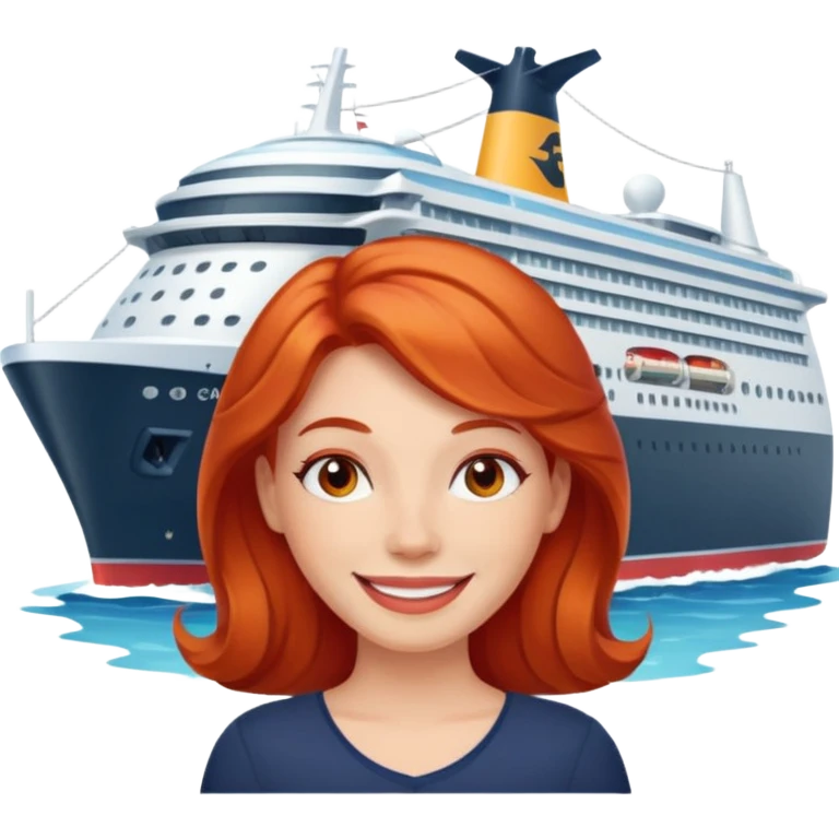 red headed woman with a cruise ship in the background emoji