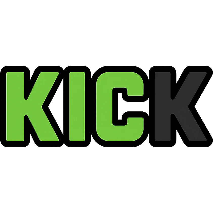 Kick.com logo, bold modern lettering, green and black color scheme, tech startup vibe emoji