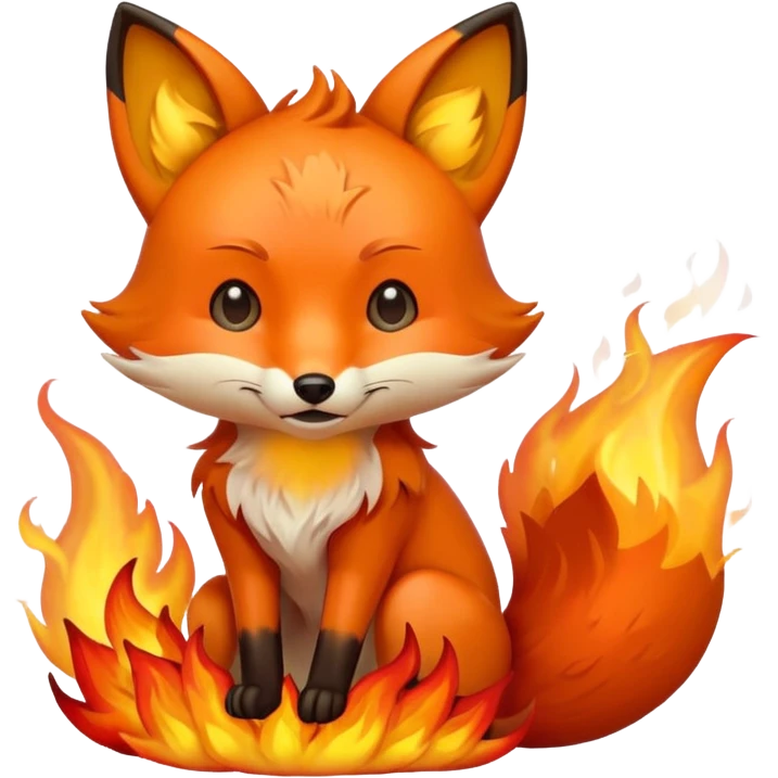Fuchs der in lodernden Flammen sitz mit Cartoon touch emoji