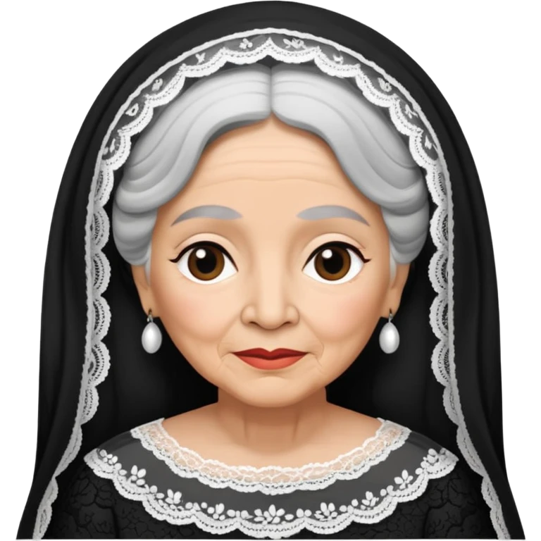 Older Mexican lady with black and white hair and black lace veil  emoji