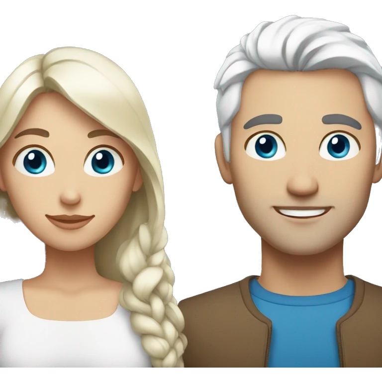 Woman with brown hair and man with white hair both with blue eyes emoji