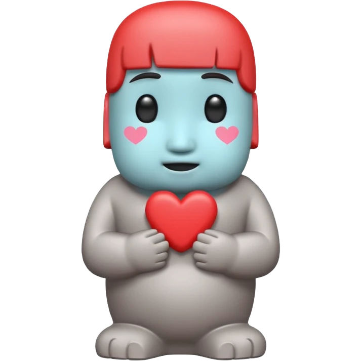 > Kawaii shy Moai statue, blushing, "👉🏻👈🏻" pose, pastel hearts, bold red text, chibi style, transparent background.
 emoji