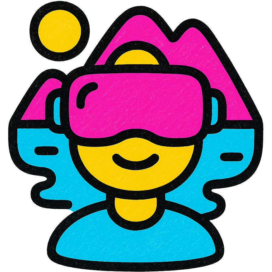 A modern, minimalistic icon of a virtual reality scene in flat design style, using bright and harmonious colors, suitable for mobile and web applications. emoji