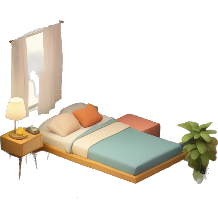 isometric-3d-cute-small-bedroom--mid-century modern-interior emoji