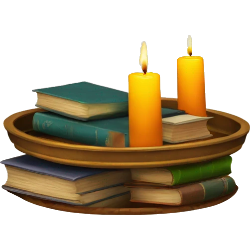 vintage tray with books and candle emoji
