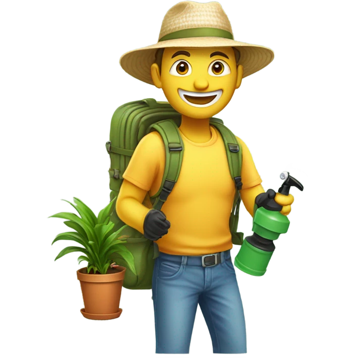 Happy man using backpack sprayer emoji