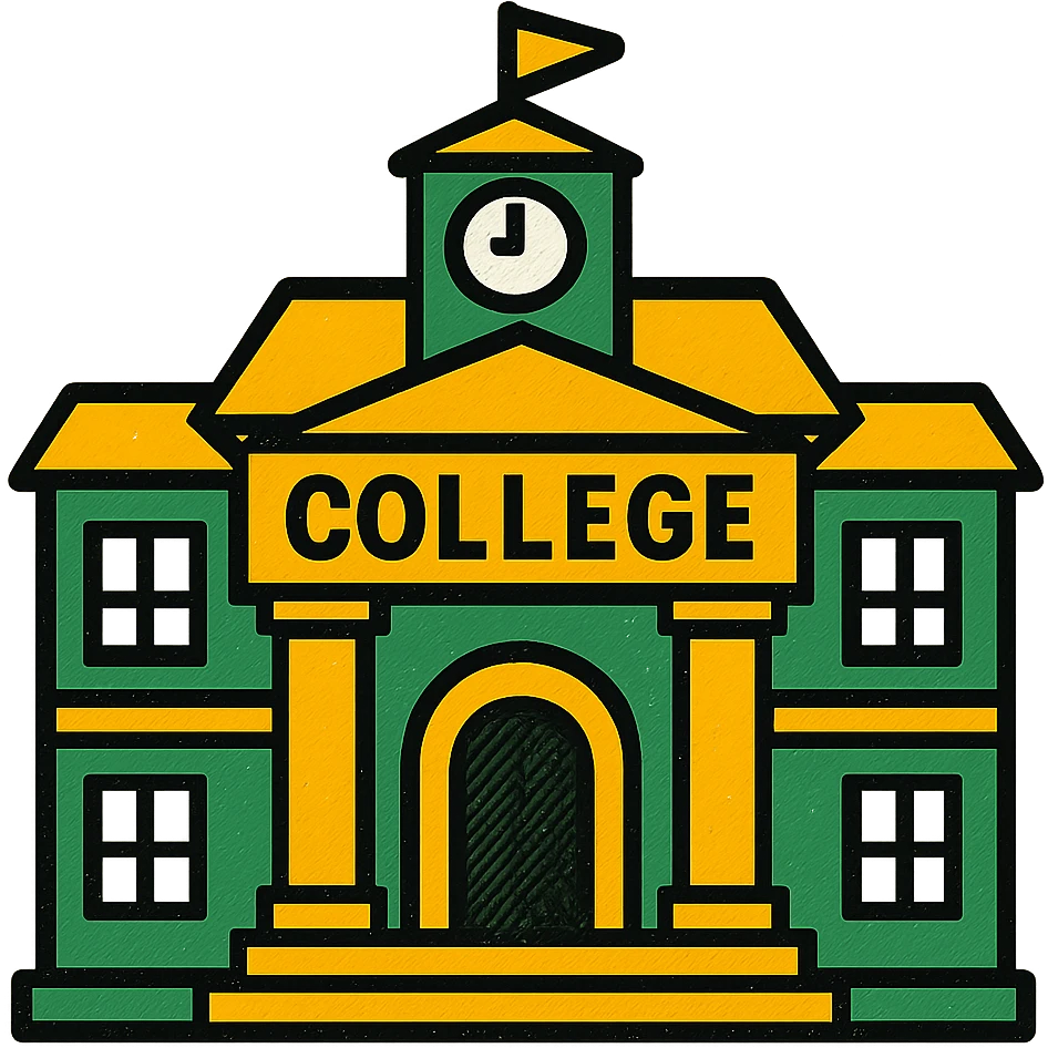 college building, professional style, green gold and white color scheme, bold and clear, suitable for digital use emoji