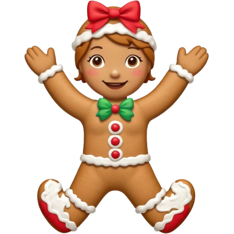 Christmas cookie with arms and legs and red bow on her head emoji