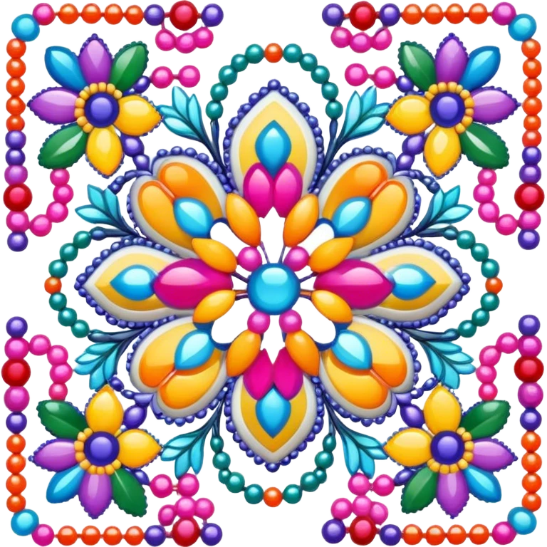 Create an icon that represents the hobby of beadwork. The design should feature colorful beads or a beadwork pattern. The icon should be clear, simple, and visually striking, with vibrant colors that reflect the artistic and creative nature of the hobby. The background should be transparent. emoji