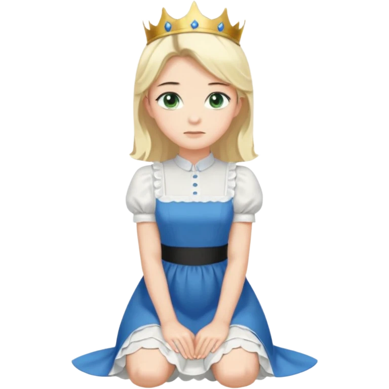 King, standig, black hair, blue eyes, garmont, and maid, blonde Hair, green eyes, white short sleveless dress, kneeling  emoji