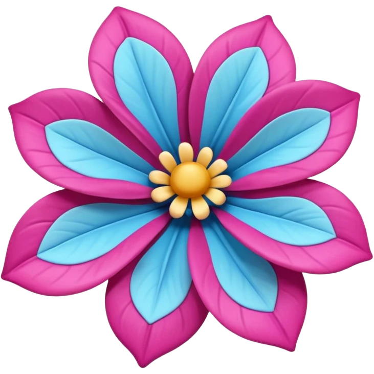 3D glossy flower emoji, vibrant magenta puffed-up petals, large soft-pink center, two pale-blue leaves, claymorphic style, high resolution, white background." emoji