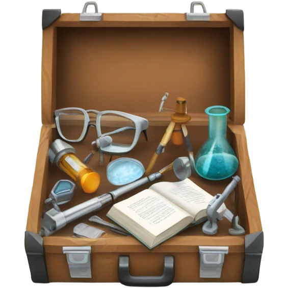 toolbox for scientist with a book, glasses, microscope emoji