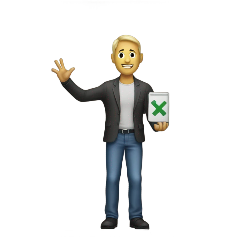 Man holding exit sign point to the door emoji
