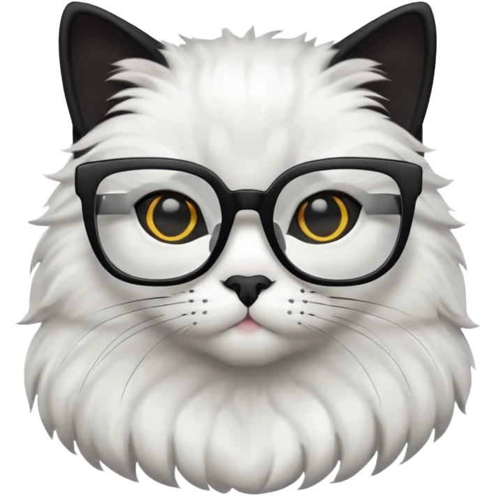 black cat full body wearing white glasses with square modern frames emoji