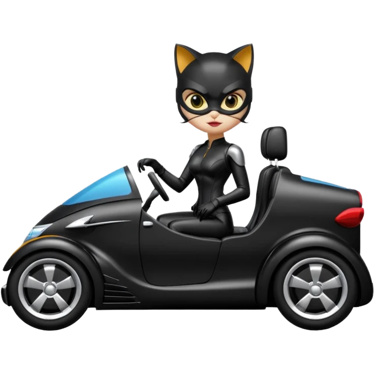 Hot rod Cat Woman’s sporty futuristic Catmobile twin seated car  emoji