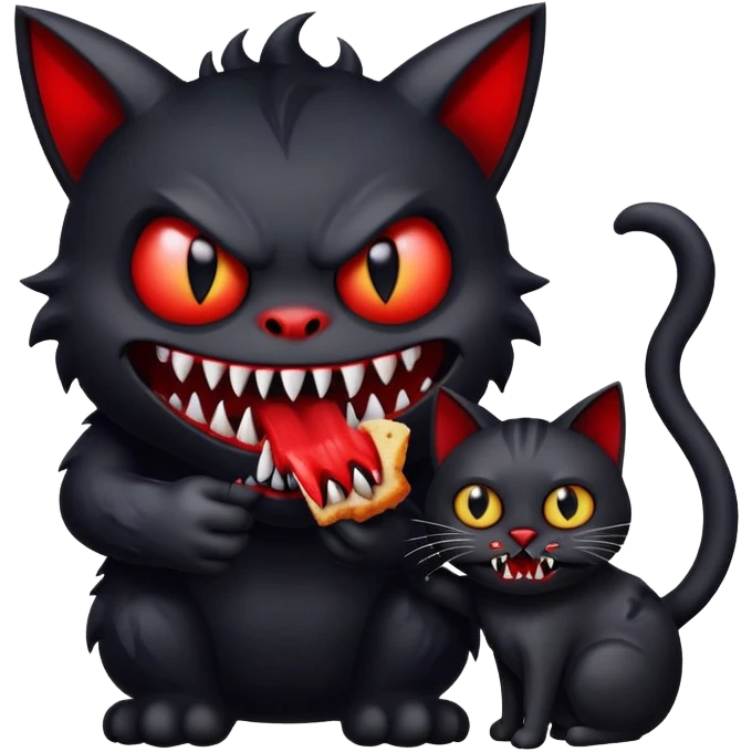 Creepy black and red monster eating his cat emoji
