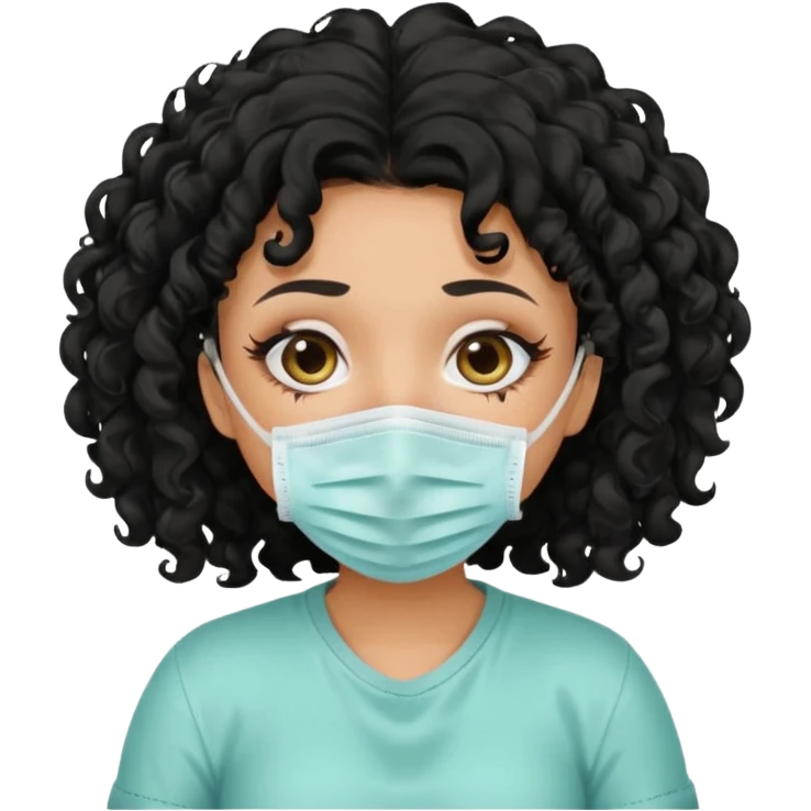 a pretty tan bratz girl with black curly hair. no makeup, looking sick, wearing a mask, coughing. sunken face emoji