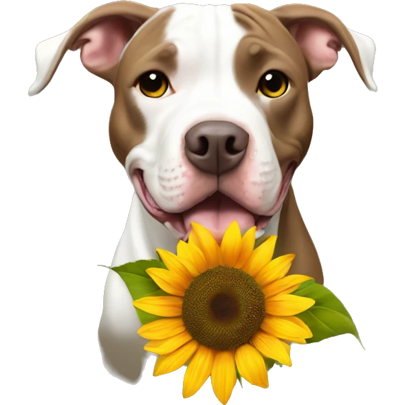 Pit bull holding a sunflower  emoji