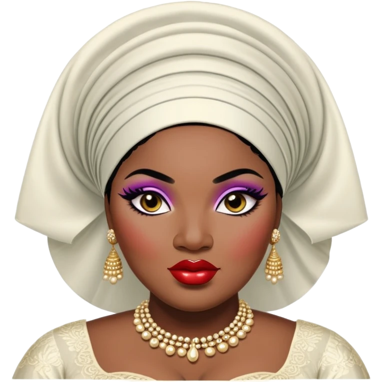 big plus size, black hair, baddie,pretty, makeup, lipgloss, black eyeliner, dark skin, Nigerian, gele, wedding, fancy
 emoji