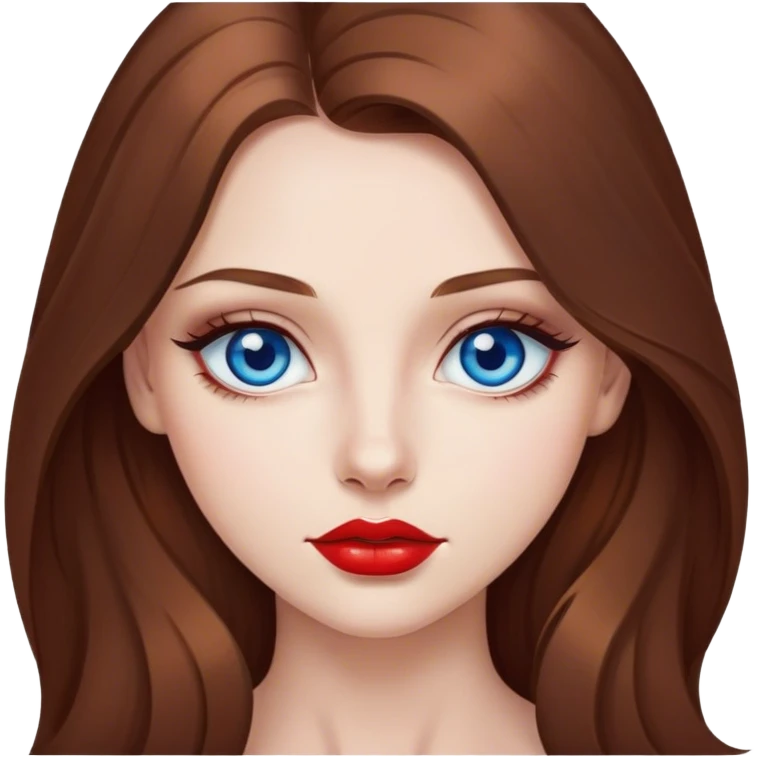 beautiful girl long brown hair , blue eyes, with red lips and eyed lines  emoji