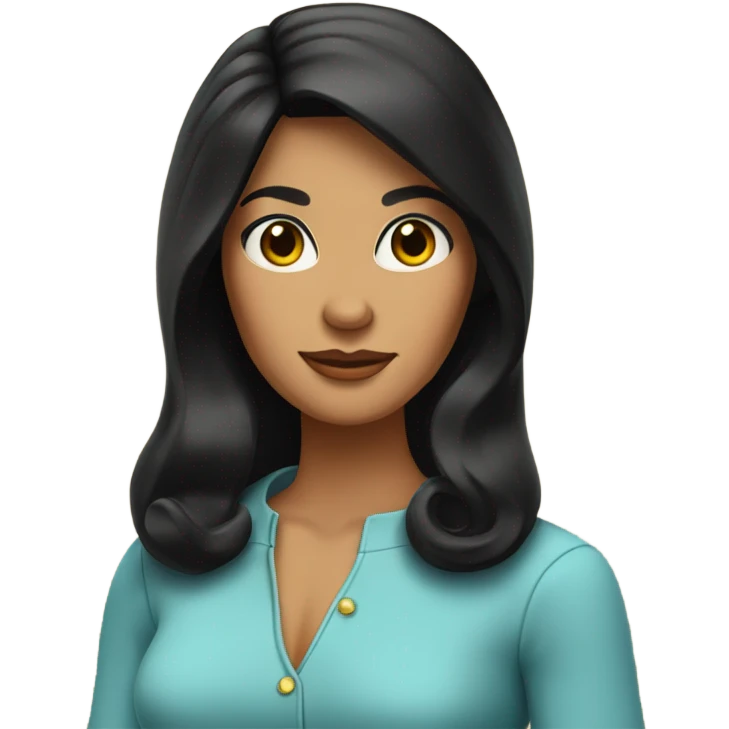 Tanned woman with long black hair wearing 1960s style outfit and hair emoji