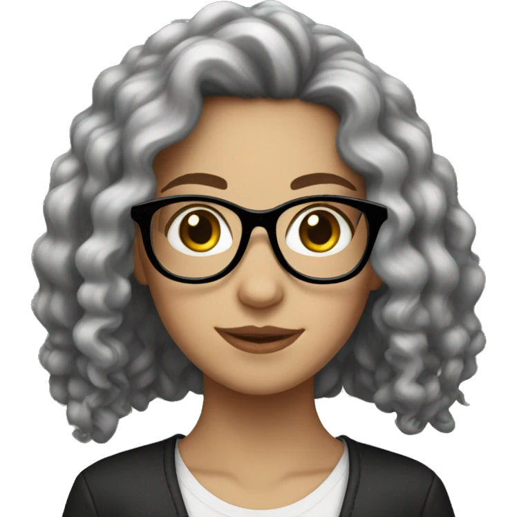 White girl with black curly long hair and glasses emoji