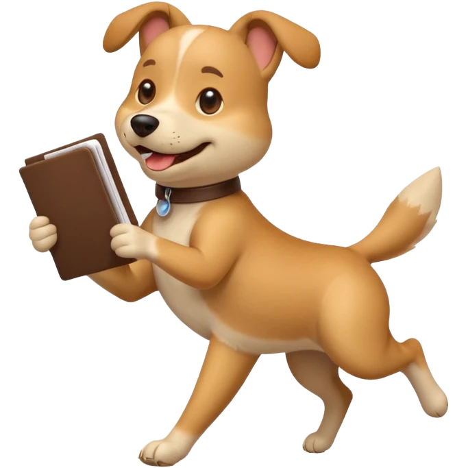 lively emoji dog running, holding a resume in its mouth, tail up, minimal details emoji
