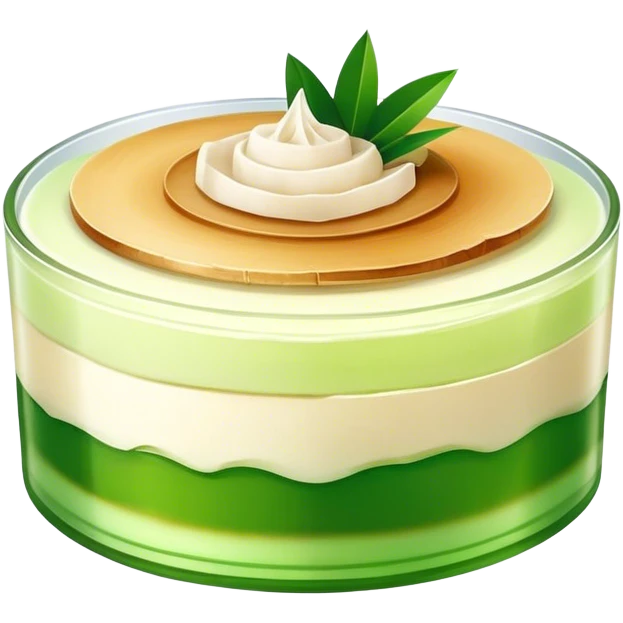 Coconut Pandan Jelly Cinematic Realistic Coconut Pandan Jelly Dessert Emoji, depicted as a layered jelly with distinct strata of coconut and pandan flavors, rendered with delicate textures and vibrant, tropical lighting. emoji