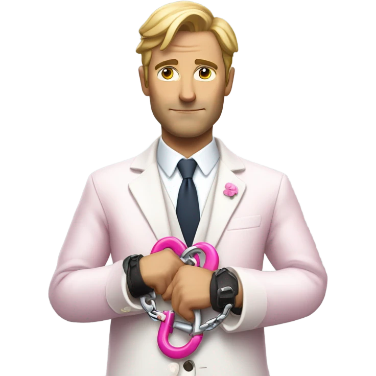 British bit in a white jacket, holding pink handcuffs  emoji