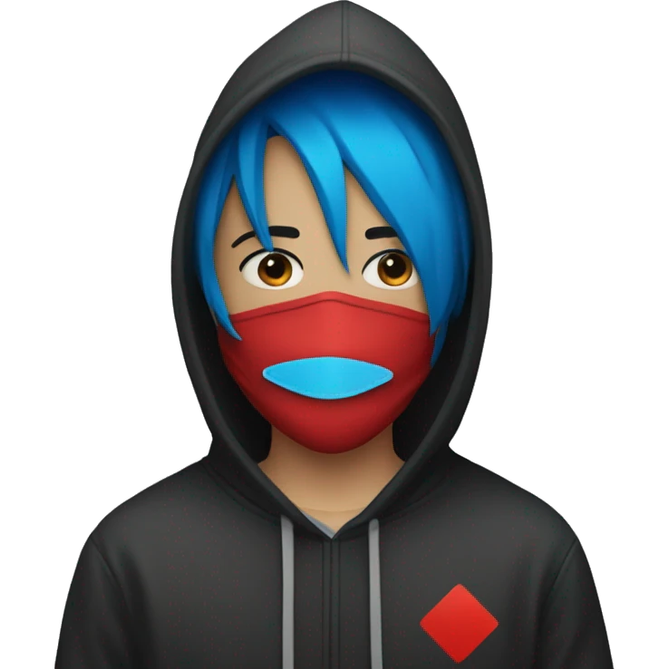 emo person with a covid mask and hoodie with red color on left  side and blue on right side  emoji