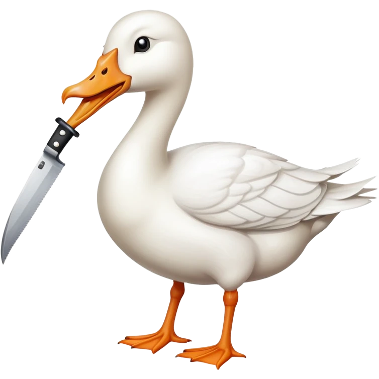 white goose with an angry expression holding a knife in its beak emoji