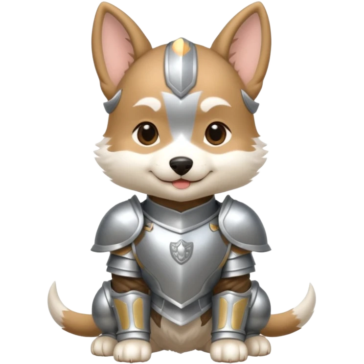 baby chibi dog in silver armor, full body, smile emoji