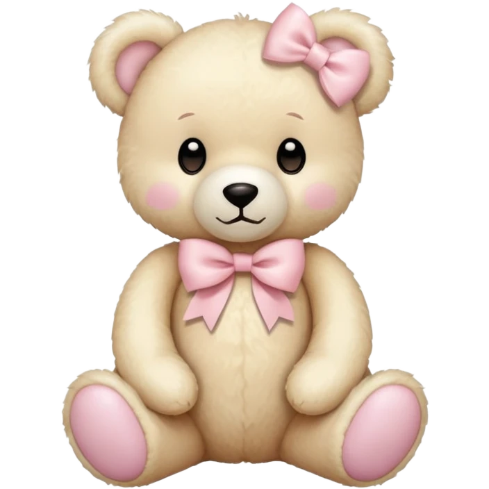 cream colored teddy bear with pastel pink bow emoji