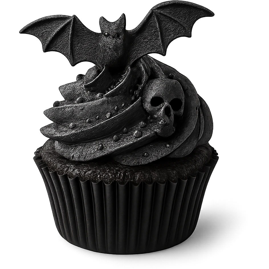 Gothic cupcake in photorealism style, no background emoji