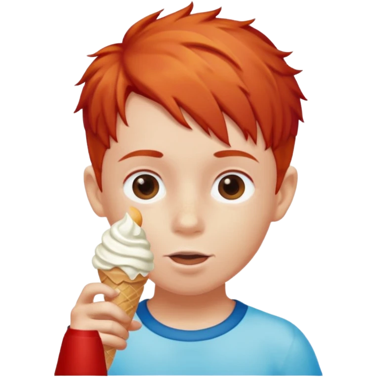 boy kid red haired swim short, eating ice cream, sun emoji