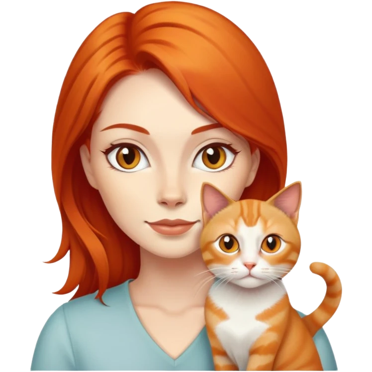 Mulher ruiva com gato laranja e gato siamês  emoji