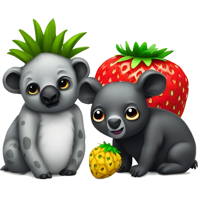 An ananas cow and a goth strawberry koala being best friends emoji